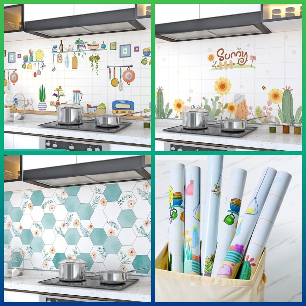 Giấy dán bếp tráng nhôm, decal dán bếp cao cấp có sẵn keo, chịu nhiệt cao, dễ lau chùi