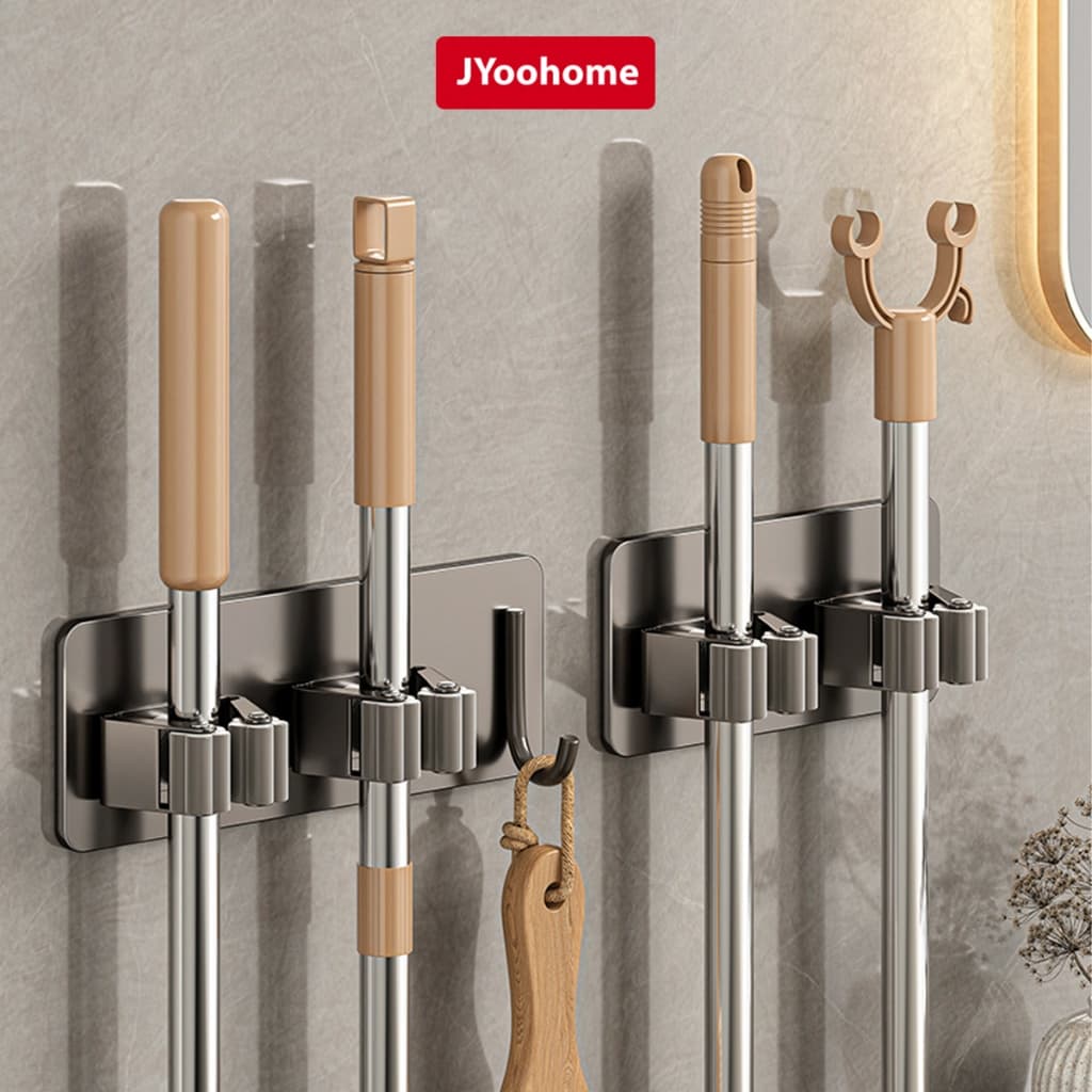 Móc Treo Cây Lau Nhà Dán Tường JYoohome Móc Dán Tường Treo Chổi Giữ Đồ Kèm Móc Tiện Lợi KC89