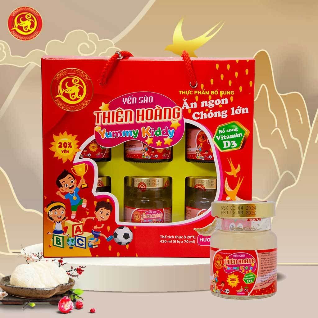 [1 hộp] 6 hủ yến sào trẻ em kiddy 20% Hương dâu hộp 6 hủ x 70ml