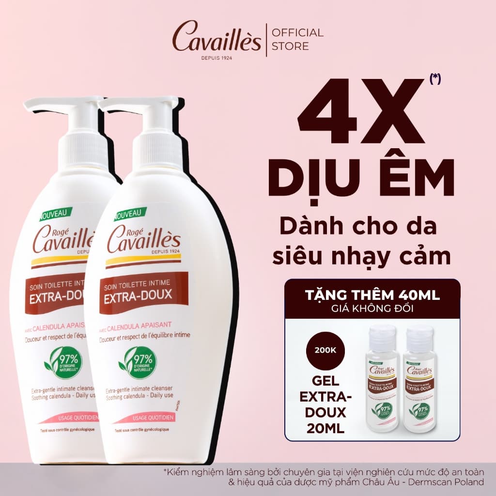 Combo 2 Chai Dung Dịch Vệ Sinh Phụ Nữ Cực Kỳ Dịu Nhẹ Extra-Doux 250ml Rogé Cavaillès 250ml