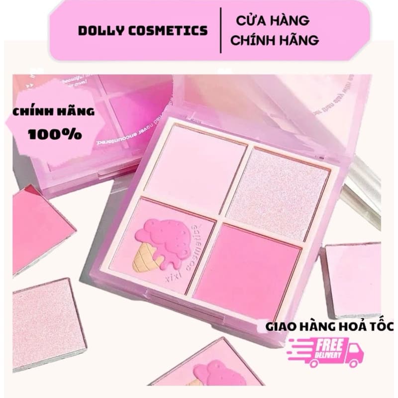 [XIXI] Bảng Phấn Má Hồng XIXI 4 Ô Nhũ Sáng Mắt Má Kèm Highlight Bắt Sáng XIXI Ice Cream Cool Tone