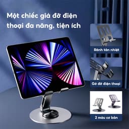 Giá Đỡ Điện Thoại Máy Tính Bảng JYoohome Xoay 360 Hợp Kim Nhôm, Kệ Điện Thoại Xem Phim Livestream 2
