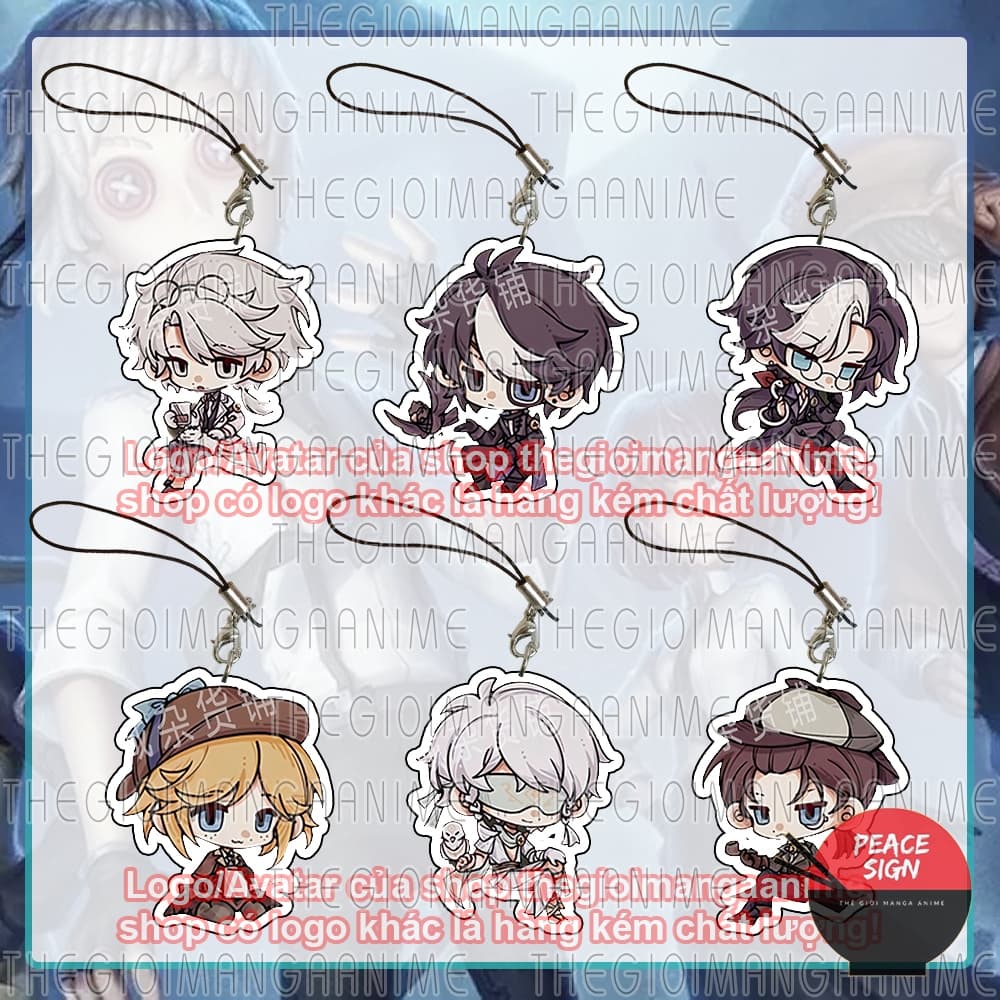(mua 1 tặng 1) Móc dây treo điện thoại IDENTITY V ver MẮT VUÔNG in hình game chibi mica móc khóa Nhân cách thứ năm