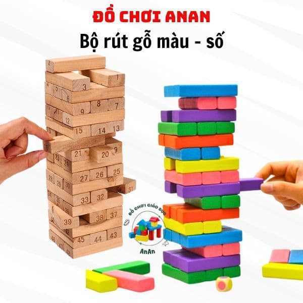 Đồ chơi rút gỗ màu, rút gỗ số loại to 48 thanh hàng loại 1 giúp bé rèn luyện sự khéo léo và tư duy- Anan