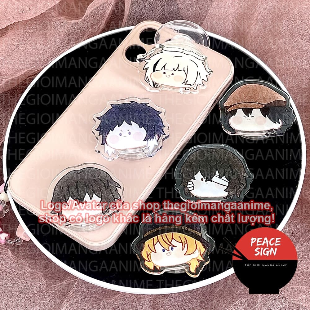 Giá đỡ điện thoại mica BUNGOU STRAYS DOG ver FACE CHIBI Văn Hào Lưu Lạc anime chibi tiện lợi phone grip griptok  acrylic