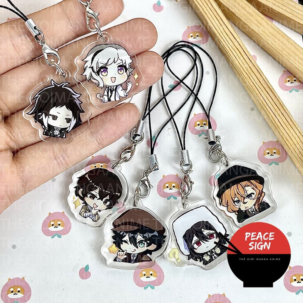 (mua 1 tặng 1) Móc dây treo điện thoại BUNGOU STRAY DOGS Văn Hào Lưu Lạc ver BIỂU CẢM hình in 2 mặt