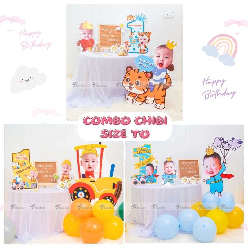 Combo in ảnh chibi size to trang trí sinh nhật cho bé trai bé gái dễ thương