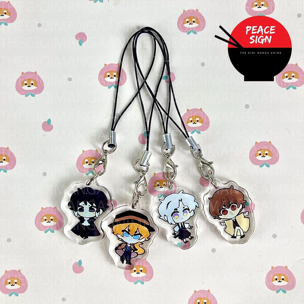 (mua 1 tặng 1) (ĐỨNG) Móc dây treo điện thoại BUNGOU STRAY DOGS Văn hào lưu lạc mica in hình anime chibi xinh xắn