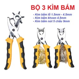 Kềm / Bộ 3 Kìm đa chức năng gồm 1 kìm bấm lỗ, 1 kìm bấm khoen 4.5mm , bấm nút 5 chấu (nút sắt vành 9mm) MÃ AL-02 1