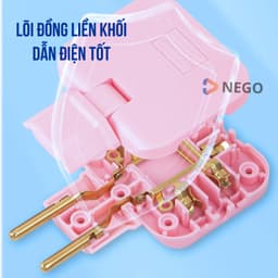 Ổ cắm chia điện 2500W xoay 180 độ 2 phiên bản chân tròn dẹt với màu đen trắng xanh hồng 5