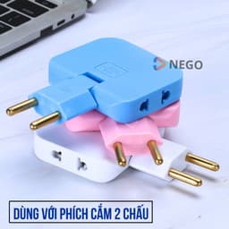 Ổ cắm chia điện 2500W xoay 180 độ 2 phiên bản chân tròn dẹt với màu đen trắng xanh hồng 2