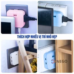 Ổ cắm chia điện 2500W xoay 180 độ 2 phiên bản chân tròn dẹt với màu đen trắng xanh hồng 4