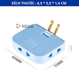 Ổ cắm chia điện 2500W xoay 180 độ 2 phiên bản chân tròn dẹt với màu đen trắng xanh hồng 7