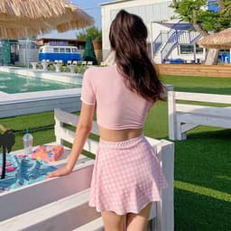 Bikini, đồ bơi nữ ba mảnh crotop chân váy hồng (có sẵn) 4