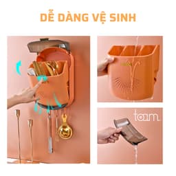 [CHÍNH HÃNG] Hộp đựng đũa muỗng treo tường KACOO thoáng khí ngăn ẩm mốc, Ống đựng đũa có nắp đậy tích hợp móc treo 5
