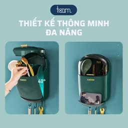 [CHÍNH HÃNG] Hộp đựng đũa muỗng treo tường KACOO thoáng khí ngăn ẩm mốc, Ống đựng đũa có nắp đậy tích hợp móc treo 6