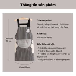Tạp dề TOAM chống thấm nước, thấm dầu có túi lớn đựng đồ và khăn lau tay thời trang Hàn Quốc 3