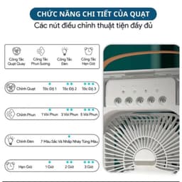 Quạt Điều Hòa Hơi Nước Mini, Quạt Phun Sương Tạo Ẩm Làm Mát Để Bàn, Hẹn Giờ Thông Minh Tích Hợp Đèn Ngủ 9