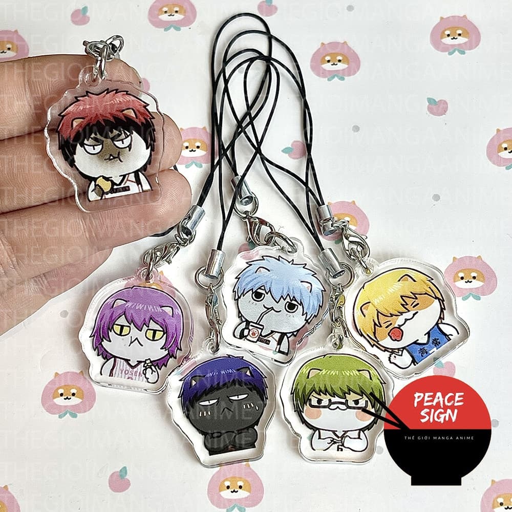 (Tặng móc khóa) Móc dây treo điện thoại KUROKO NO BASKET ver MẶT MÈO in hình Tuyển thủ vô hình chibi mica móc khóa anime