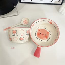 VINBEO Set Bát Sứ 3 Món Hoạ Tiết Lợn Hồng BIN002 2