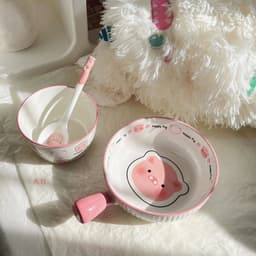 VINBEO Set Bát Sứ 3 Món Hoạ Tiết Lợn Hồng BIN002 1