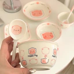 VINBEO Set Bát Sứ 3 Món Hoạ Tiết Lợn Hồng BIN002 4