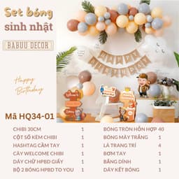 Set bóng trang trí sinh nhật kèm combo chibi chủ đề sóc nâu theo phong cách Hàn Quốc cho bé HQ34 2