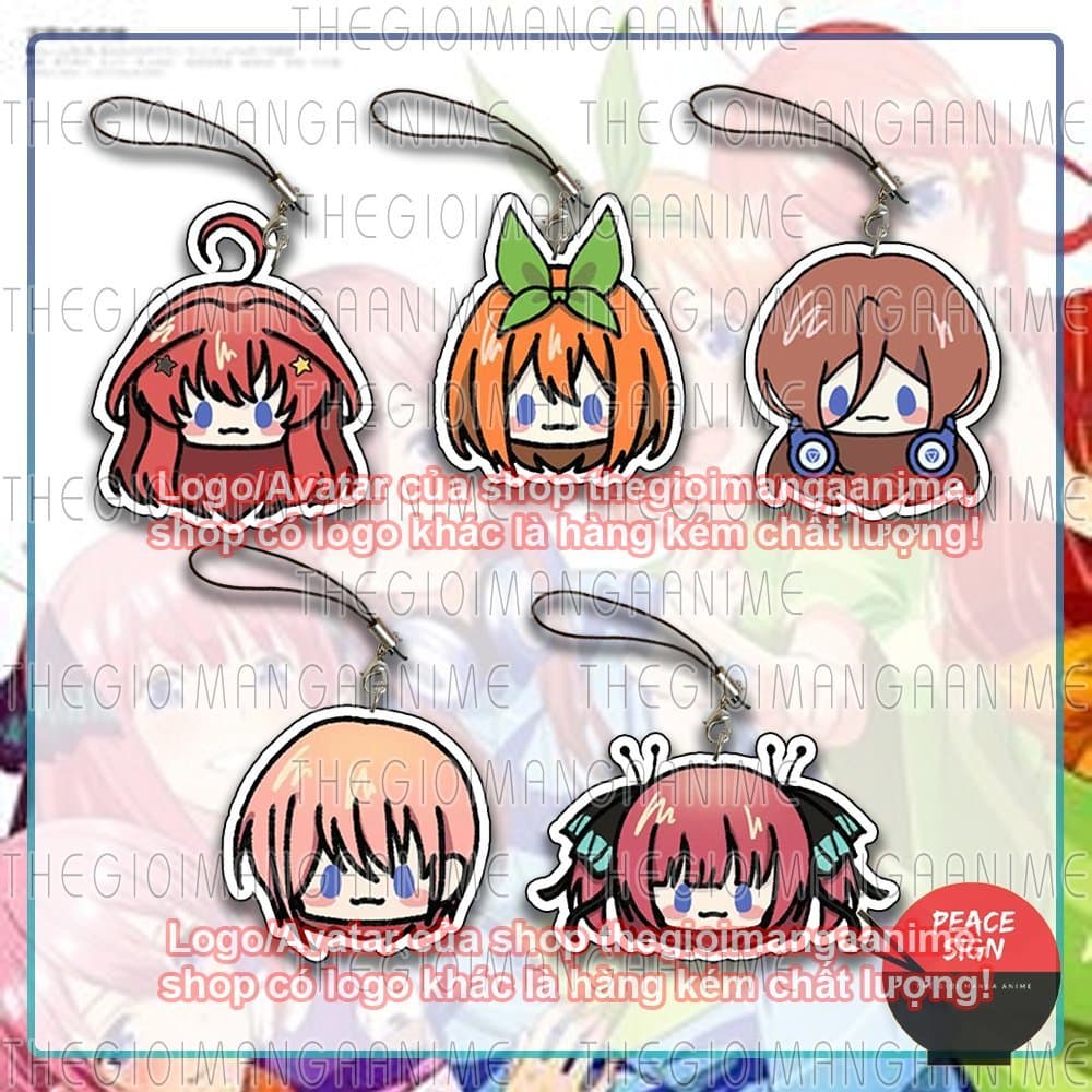 (mua 1 tặng 1) Móc dây treo điện thoại Gotoubun No Hanayome ver MẮT ĐẬU in hình Nhà có 5 nàng dâu anime chibi mica