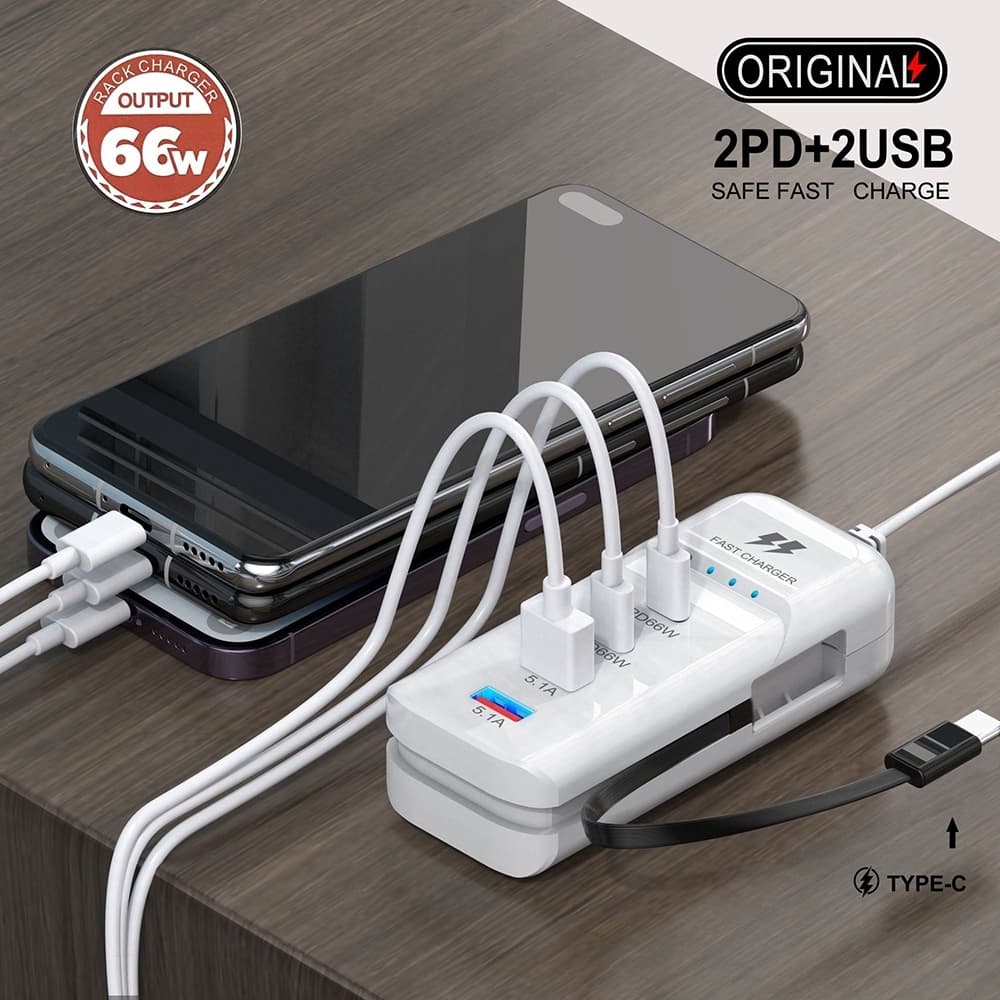 Sạc Nhanh 66W Đa Năng 5 Trong 1, Tự Động Ngắt Bảo Vệ, Sạc 5 Thiết Bị Hiệu Quả.