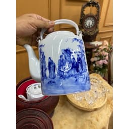 Bình Ủ Trà Giữ Nhiệt Giỏ Ủ Ấm Tích Pha Trà Xanh Gốm Sứ Bát Tràng Giành Nhựa Giả Mây Dùng Hãm Chè Dung Tích 1,6L MC33 3