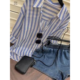 Set áo sơ mi phối quần sooc cạp cao ống rộng siêu xinh, set áo và quần jeans phong cách đường phố 2