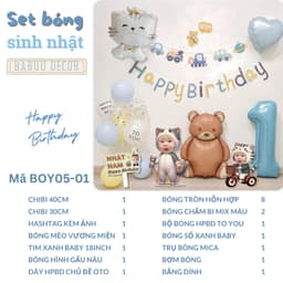 Set bóng trang trí sinh nhật chủ đề mèo tone màu pastel kèm in ảnh chibi cho bé trai và bé gái BOY05 Babuu Decor 3
