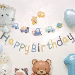 Set bóng trang trí sinh nhật chủ đề mèo tone màu pastel kèm in ảnh chibi cho bé trai và bé gái BOY05 Babuu Decor 5