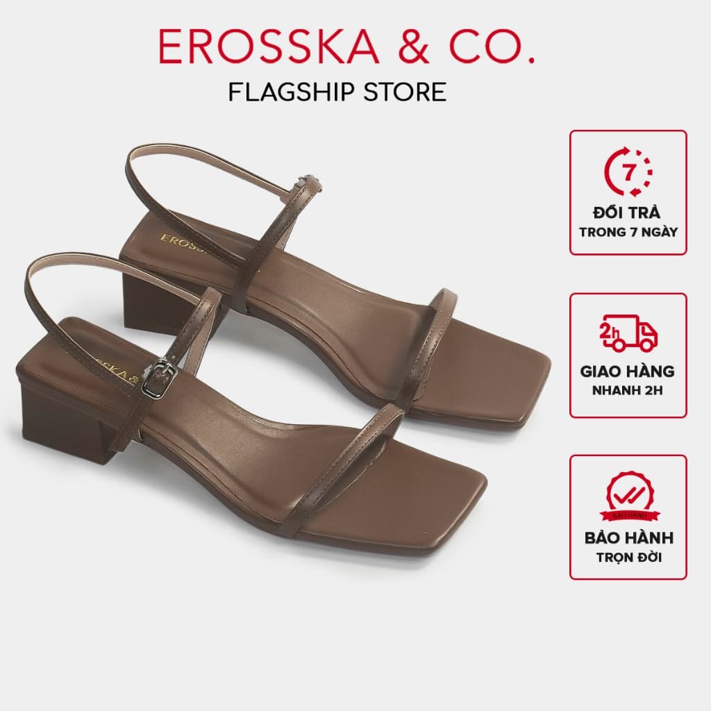 Erosska - Giày sandal cao gót nữ hở mũi quai mảnh gót vuông màu nâu cao 4cm - EM079