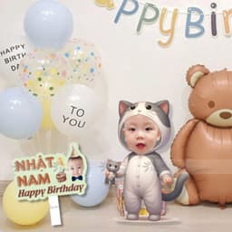Set bóng trang trí sinh nhật chủ đề mèo tone màu pastel kèm in ảnh chibi cho bé trai và bé gái BOY05 Babuu Decor 6