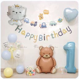 Set bóng trang trí sinh nhật chủ đề mèo tone màu pastel kèm in ảnh chibi cho bé trai và bé gái BOY05 Babuu Decor 2