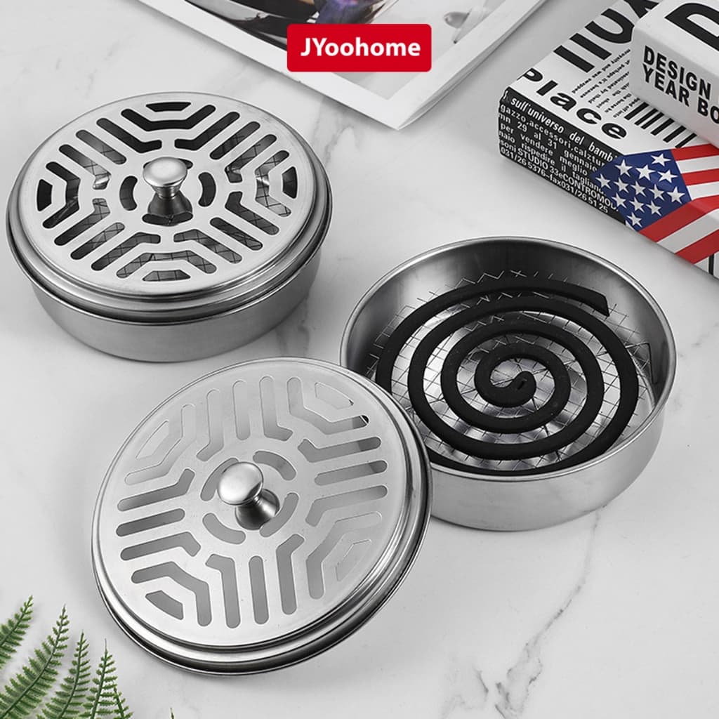 Hộp đựng nhang muỗi JYoohome bằng thép không gỉ 15cm, Khay đựng hương muỗi có nắp đậy an toàn