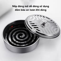 Hộp đựng nhang muỗi JYoohome bằng thép không gỉ 15cm, Khay đựng hương muỗi có nắp đậy an toàn 2