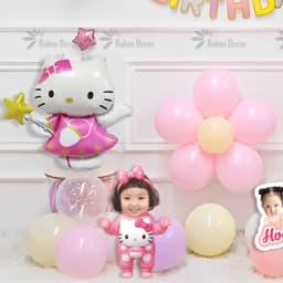 Set bóng trang trí sinh nhật chủ đề mèo Hello kitty màu hồng cho bé gái KIT13 Babuu Decor 6
