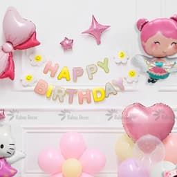 Set bóng trang trí sinh nhật chủ đề mèo Hello kitty màu hồng cho bé gái KIT13 Babuu Decor 7