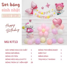 Set bóng trang trí sinh nhật chủ đề mèo Hello kitty màu hồng cho bé gái KIT13 Babuu Decor 3