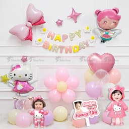 Set bóng trang trí sinh nhật chủ đề mèo Hello kitty màu hồng cho bé gái KIT13 Babuu Decor 1