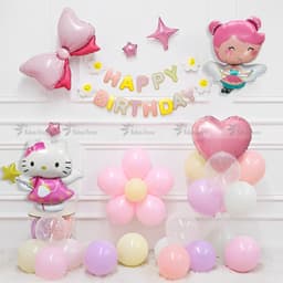 Set bóng trang trí sinh nhật chủ đề mèo Hello kitty màu hồng cho bé gái KIT13 Babuu Decor 2