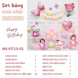 Set bóng trang trí sinh nhật chủ đề mèo Hello kitty màu hồng cho bé gái KIT13 Babuu Decor 4