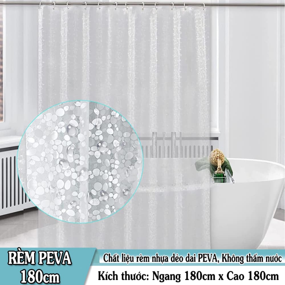Rèm Phòng Tắm Trắng trong họa tiết 3D (180cm X 180cm) PEVA (Ảnh + Video thật )