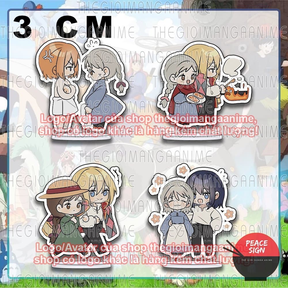 (mua 1 tặng 1) (3cm) Mô hình standee Howl's Moving Castle MÁ HỒNG Lâu đài bay của pháp sư Howl tượng chibi mica anime