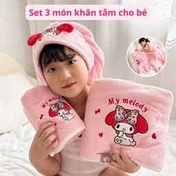 sét 2 Khăn Tắm Mềm Mại Thấm Hút Tốt In Hình Cinnamoroll Kuromi My Melody Purin Dog Cho bé yêu 2