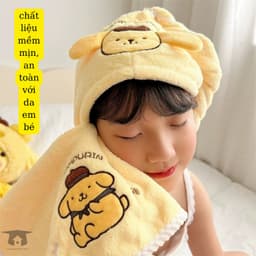 sét 2 Khăn Tắm Mềm Mại Thấm Hút Tốt In Hình Cinnamoroll Kuromi My Melody Purin Dog Cho bé yêu 8