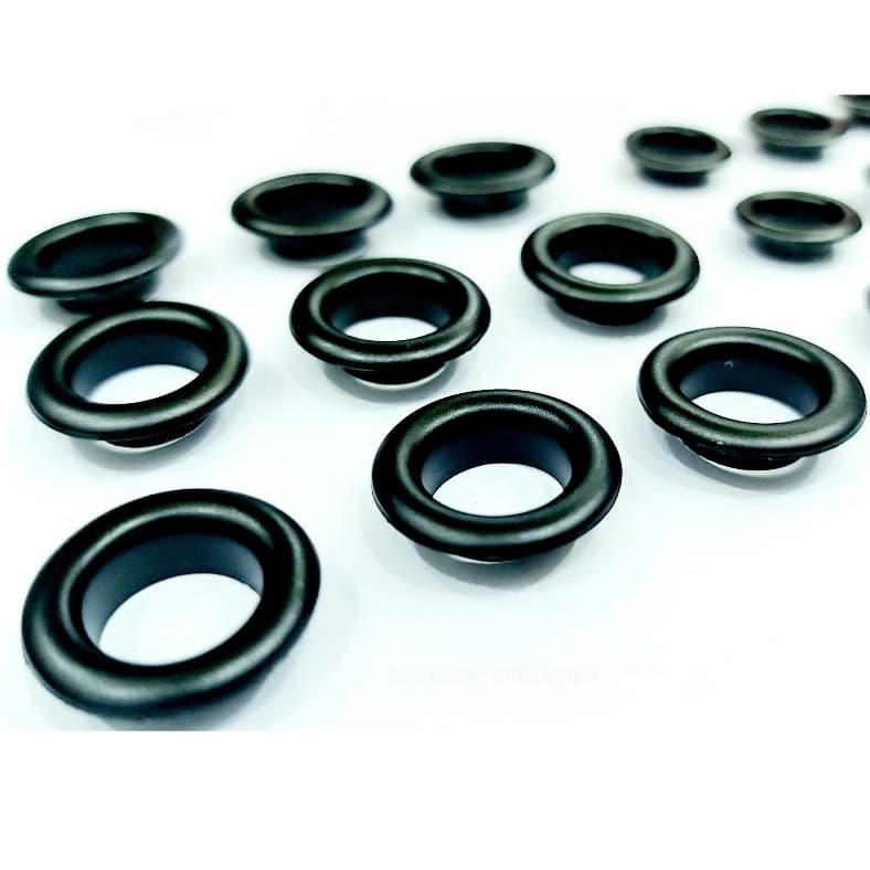 Khoen ore mắt cáo 10mm, 12mm, 14mm xi màu đen nhám (màu đen hẳn) Thau không gỉ Phụ liệu may mặc túi xách, balo, bạt ô tô