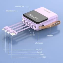 Pin Dự Phòng Sendem P301 10.000mAh Tích Hợp Sẵn Cáp Sạc và Pin Dự Phòng SENDEM PK81 10.000MAH. LKP 6